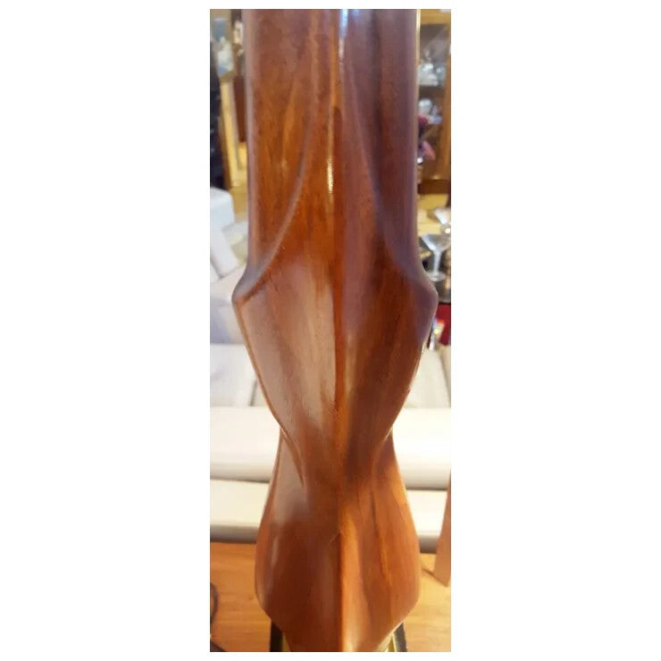 Mid Century Modern Laurel Table Lamp Tall Carved Wood with Brass Black Base