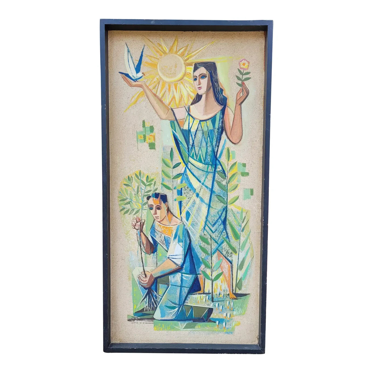 Mid Century Martin Ziegner Cubism Figurative Oil Painting on Masonite