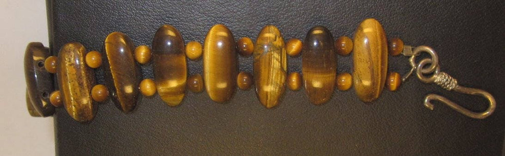 Vintage Gold and Brown tigers eye bracelet with oval and round beads-semiprecious stone jewelry