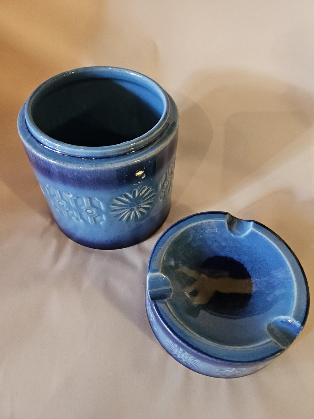 Mid Century Danish Modern Humidor Ashtray Turquoise Pottery Stash Box