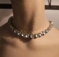 Vintage Rhinestone Choker Necklace, Bridal Black Tie, 16 inch