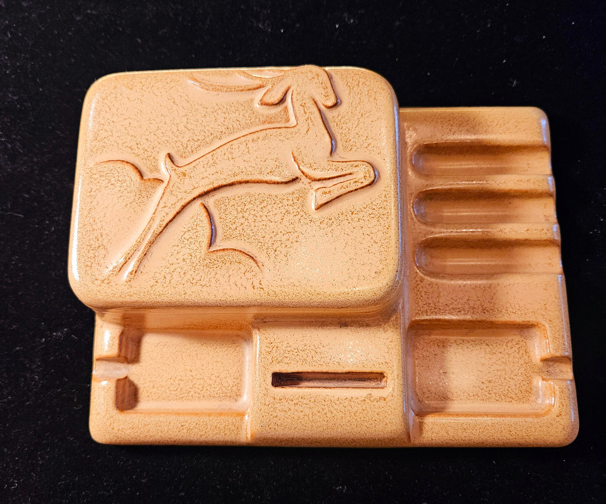 Vintage Art Deco Ceramic Cigarette Ashtray Box Leaping Gazelle