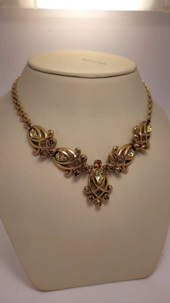 Vintage Regency style Necklace  yellow citrine orange stones