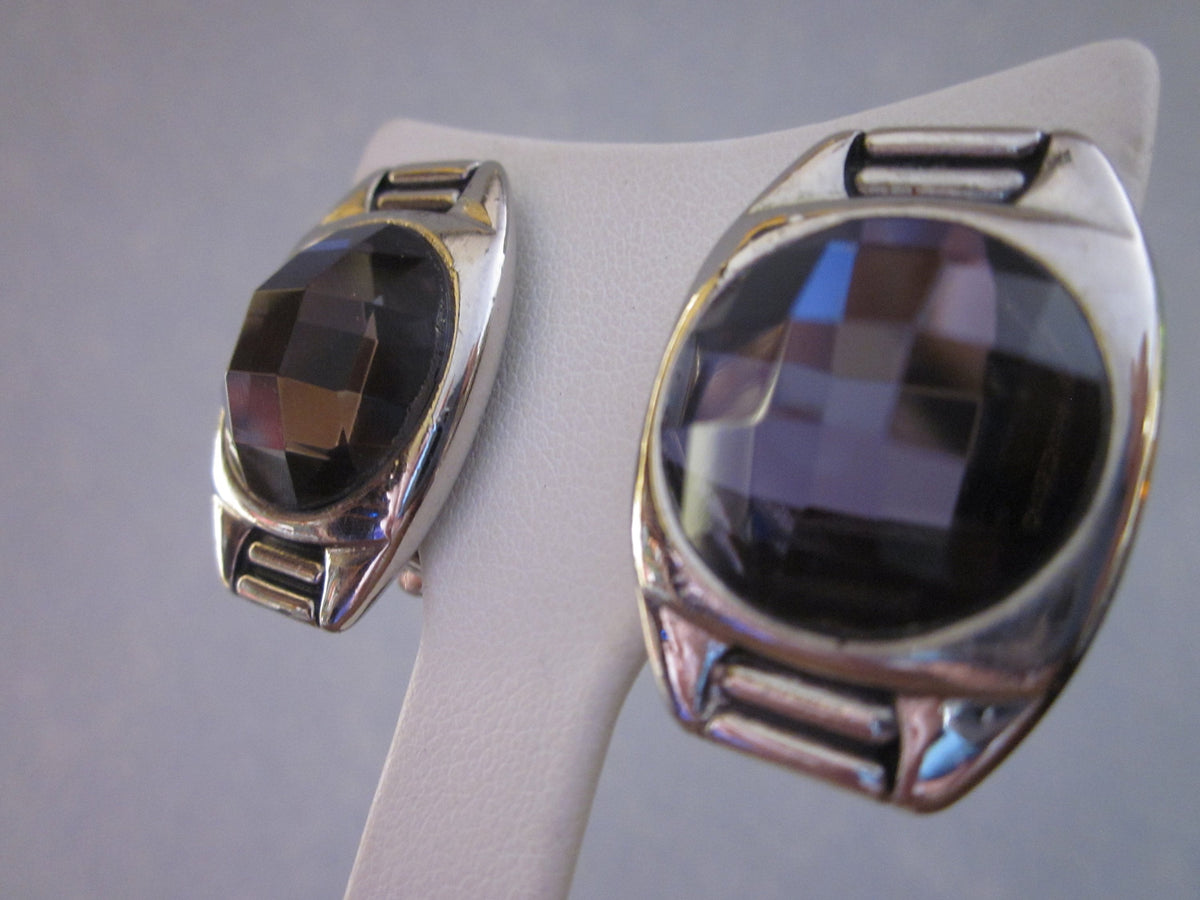 1980s Amethyst purple faceted glass clip on earrings