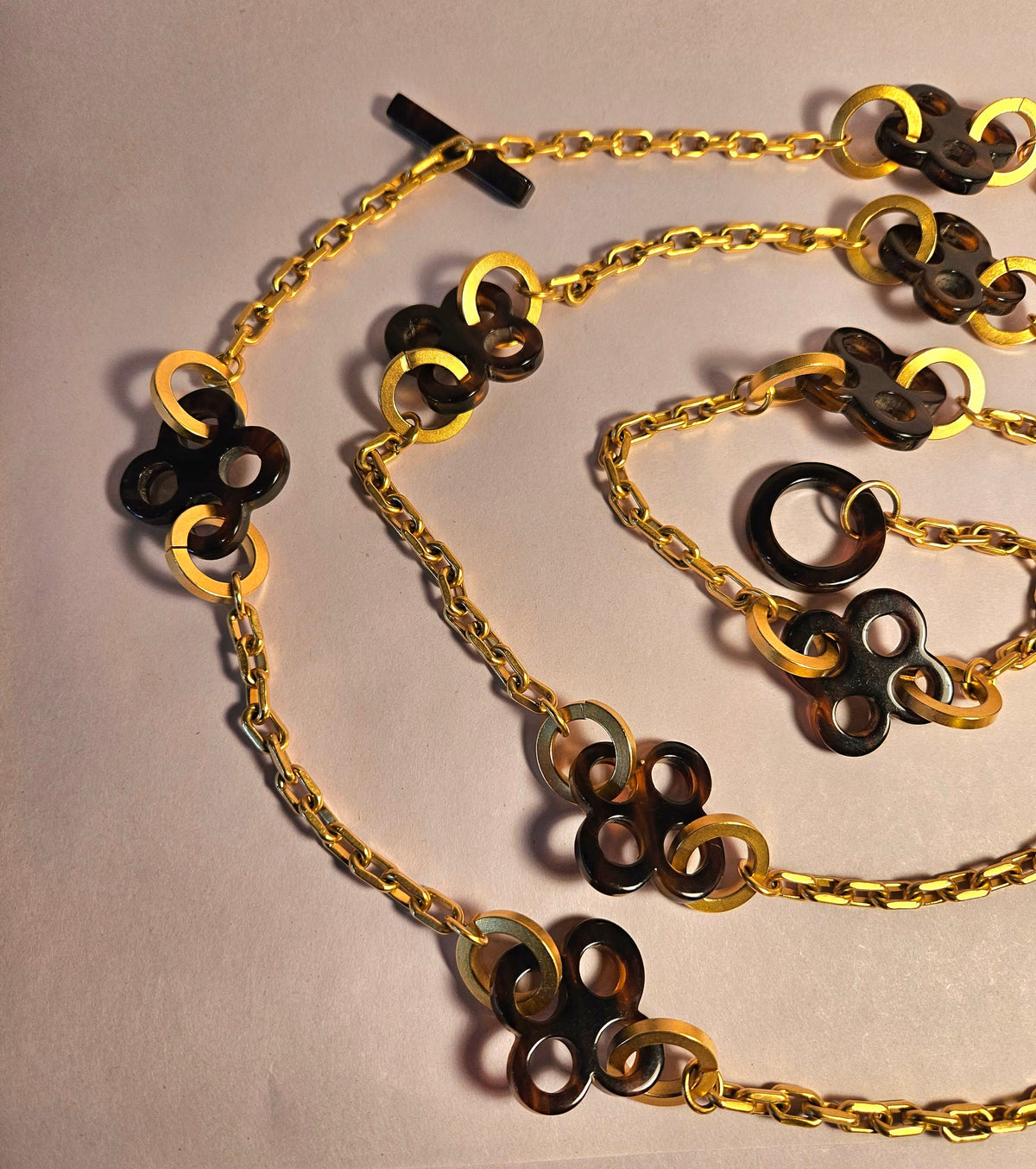 Vintage Karl Lagerfeld Paris Faux Tortoiseshell Charm Chain Necklace or Belt