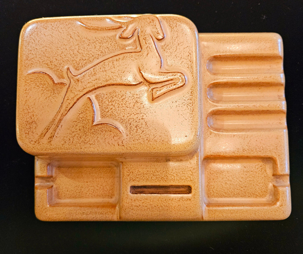 Vintage Art Deco Ceramic Cigarette Ashtray Box Leaping Gazelle