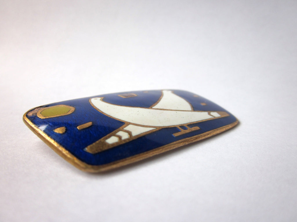 Antique Enamel Brooch, Vienna Secession Style Dove Pin, c.1910s