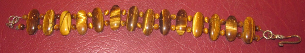 Vintage Gold and Brown tigers eye bracelet with oval and round beads-semiprecious stone jewelry