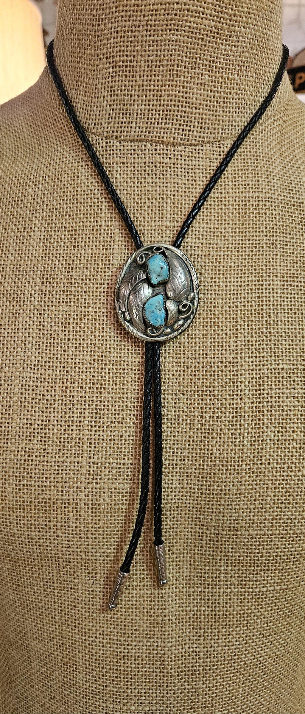 Vintage Native American Sterling Turquoise Bolo Tie or Necklace