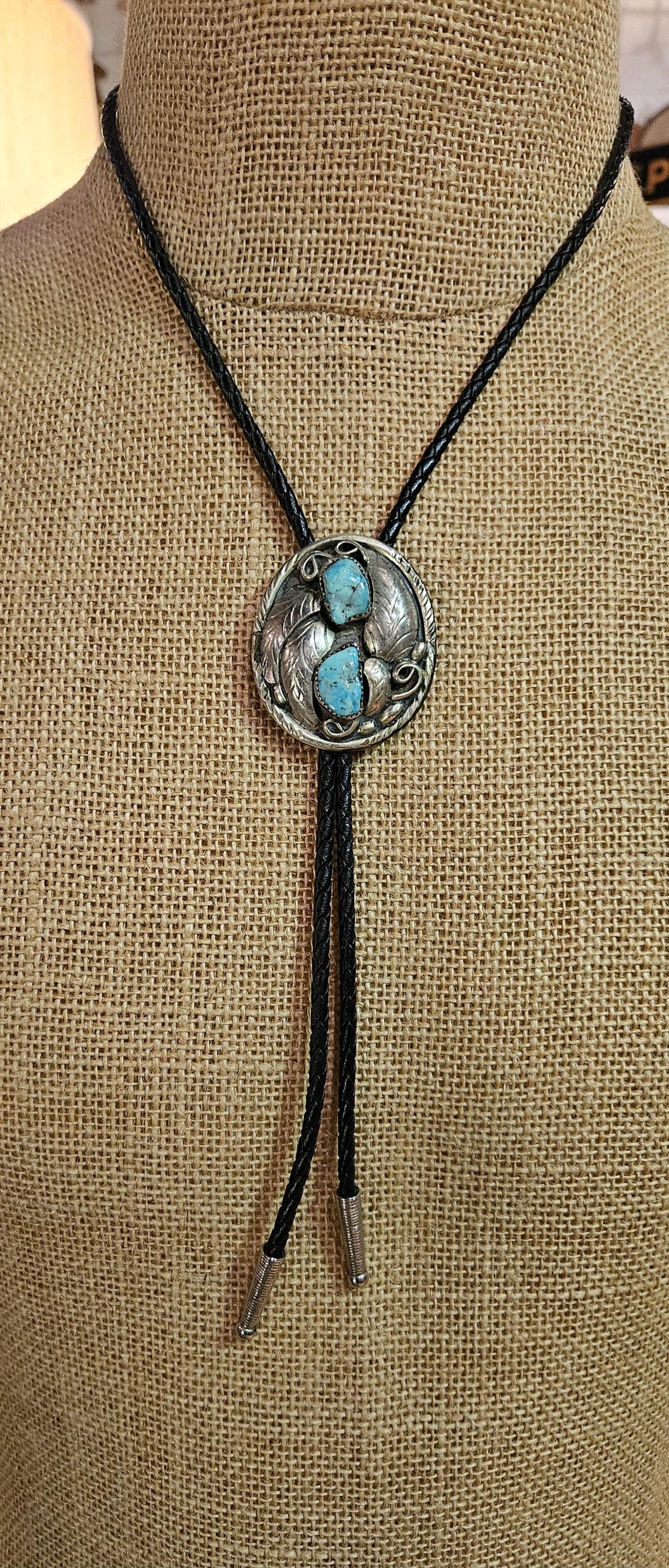 Vintage Native American Sterling Turquoise Bolo Tie or Necklace