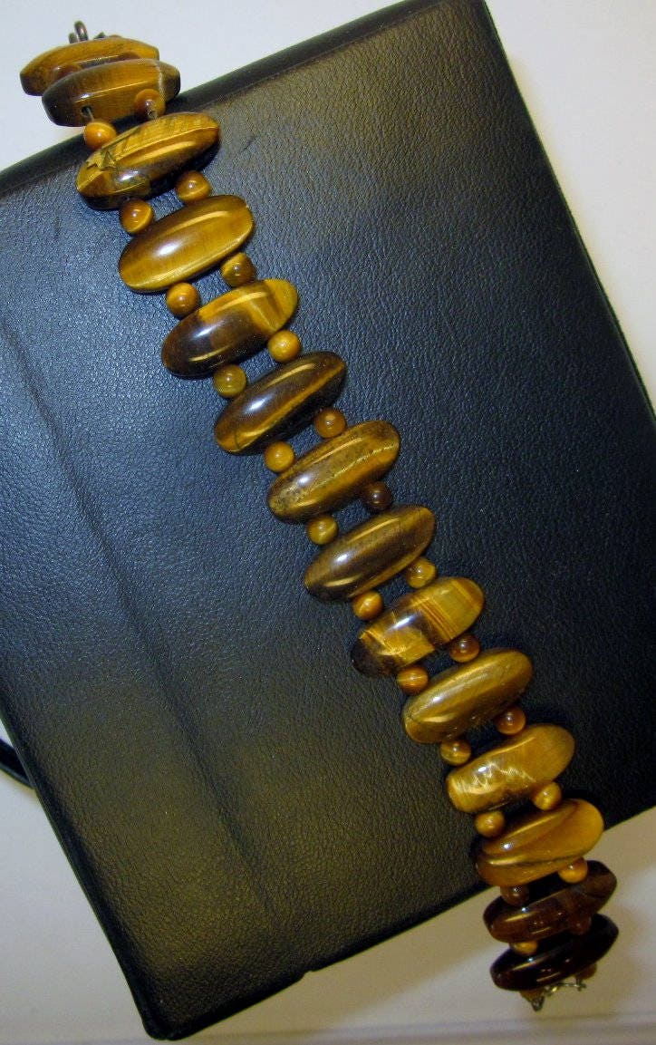 Vintage Gold and Brown tigers eye bracelet with oval and round beads-semiprecious stone jewelry