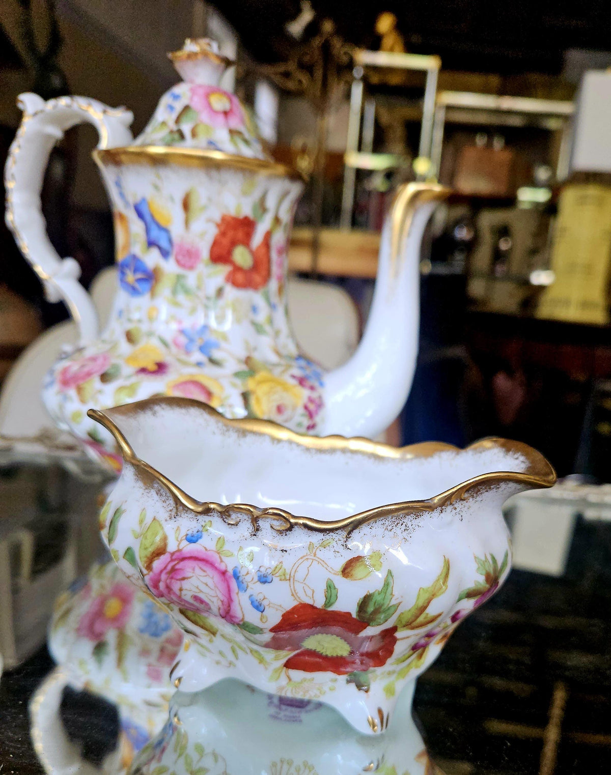 Vintage Hammersby Queen Anne Chintz Tea Set. Single tea pot, coffee/ tall tea, creamer and sugar
