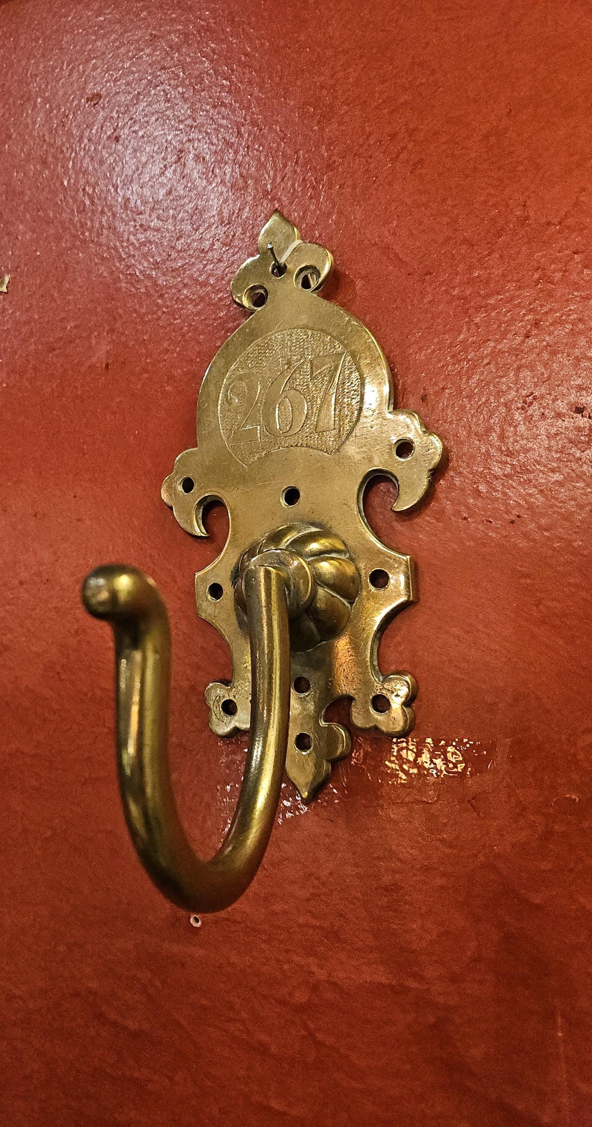 Antique Brass Coat Hook with engraved number