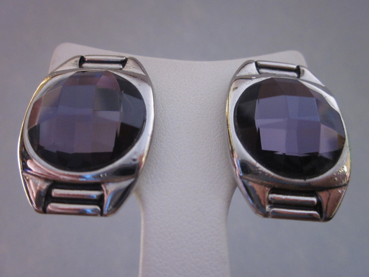 1980s Amethyst purple faceted glass clip on earrings