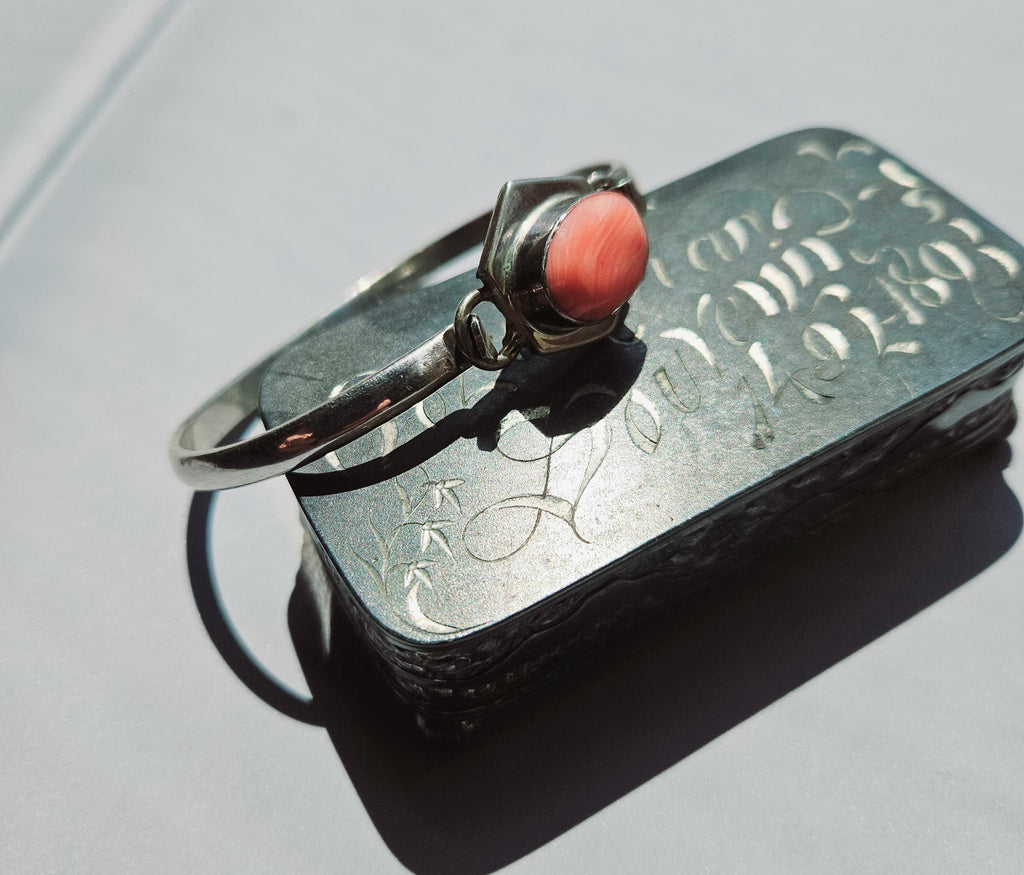 Sterling pink rhodochrosite cuff bracelet