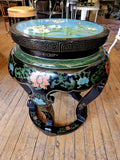 Asian Chinoiserie Black Lacquer Cloisonne Garden Stool or Side Table