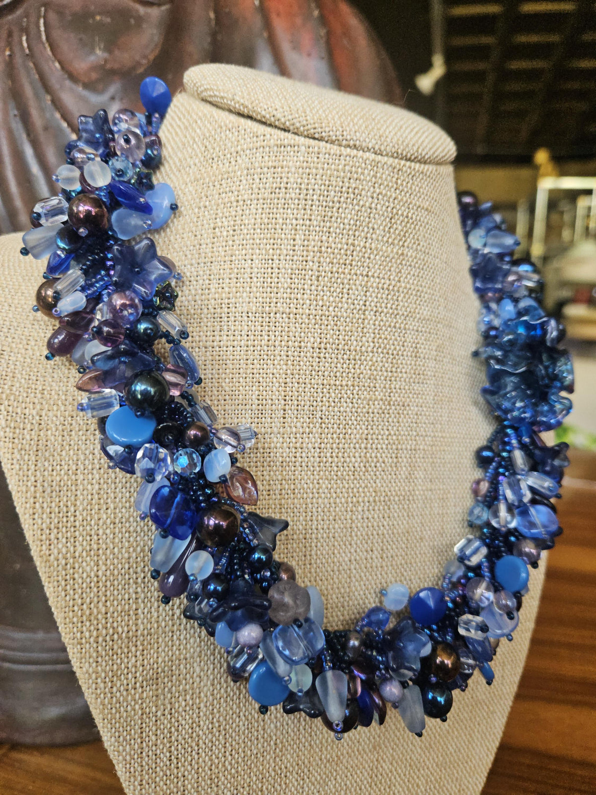 Vintage beaded Azure, cobalt, cerulean Blue necklace