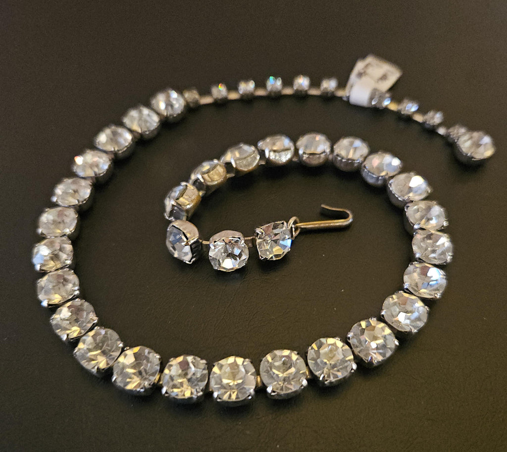 Vintage Rhinestone Choker Necklace, Bridal Black Tie, 16 inch