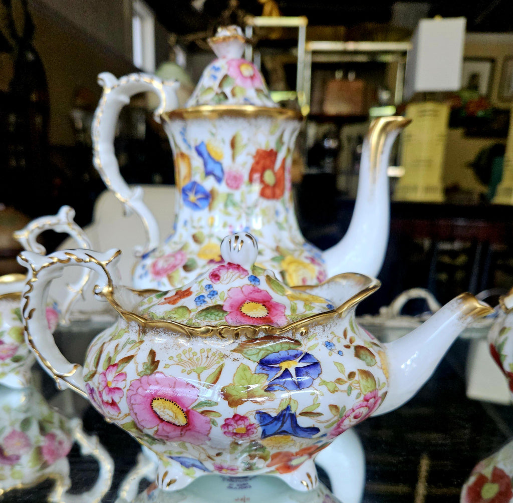 Vintage Hammersby Queen Anne Chintz Tea Set. Single tea pot, coffee/ tall tea, creamer and sugar
