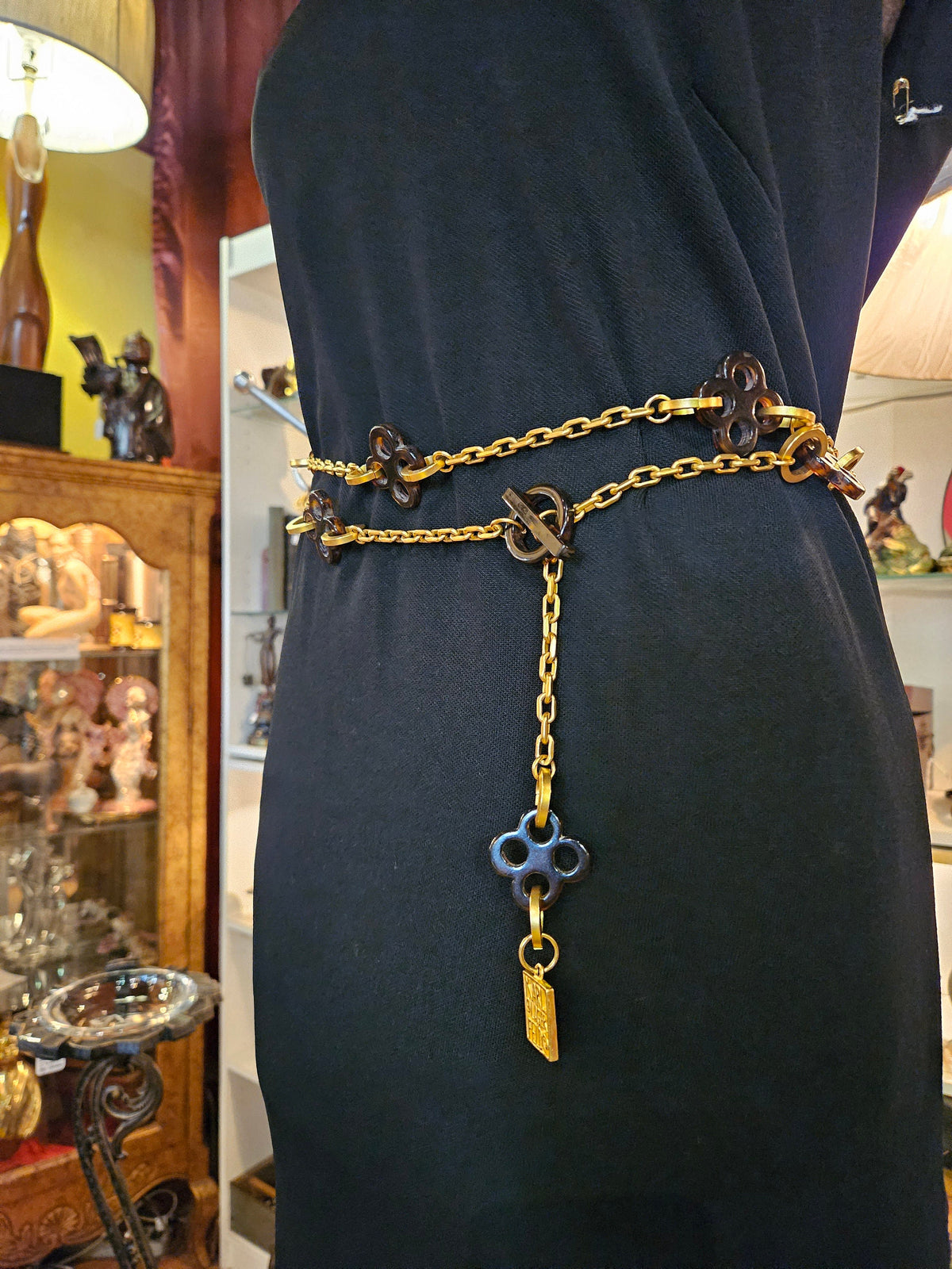 Vintage Karl Lagerfeld Paris Faux Tortoiseshell Charm Chain Necklace or Belt