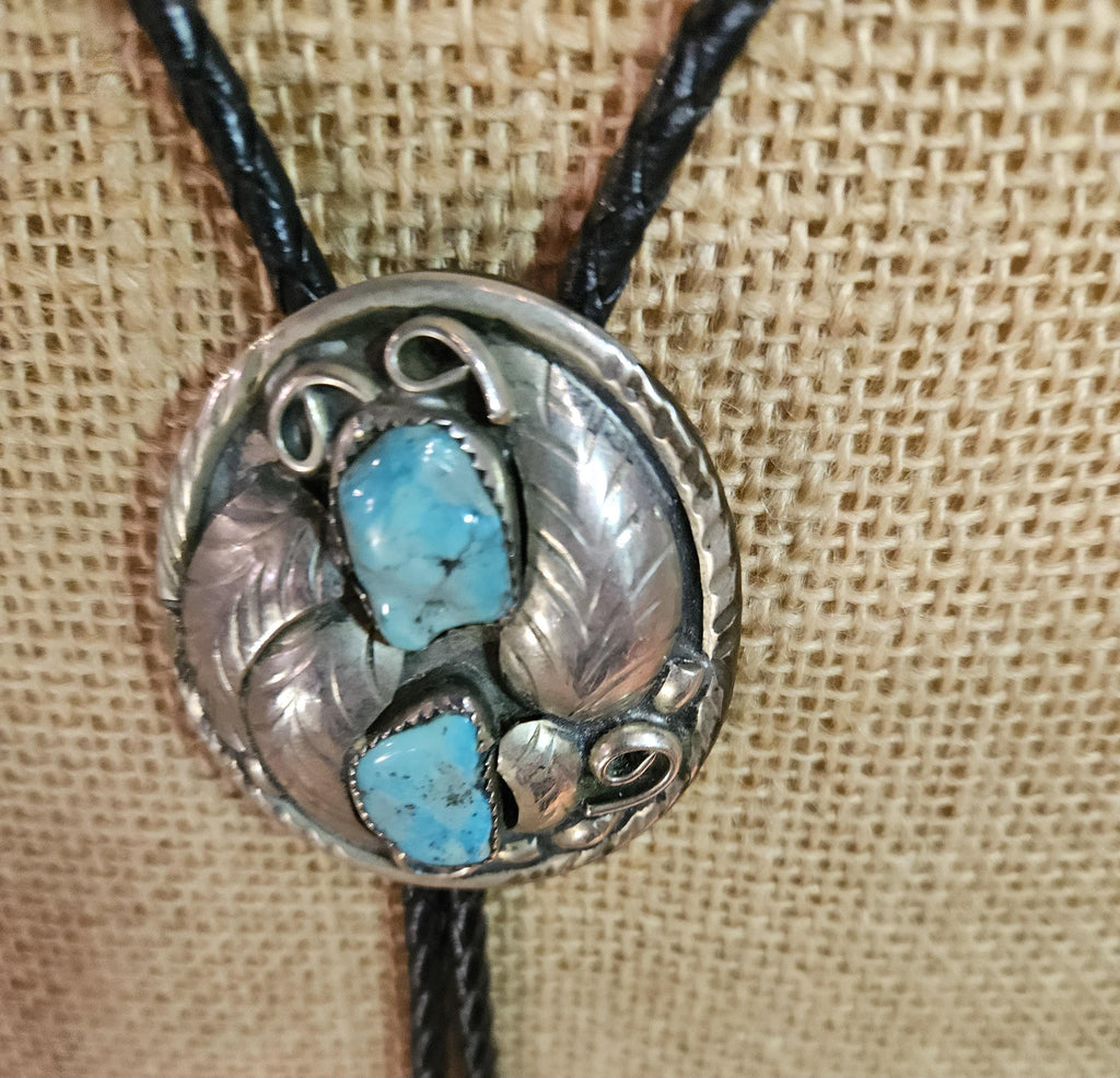 Vintage Native American Sterling Turquoise Bolo Tie or Necklace