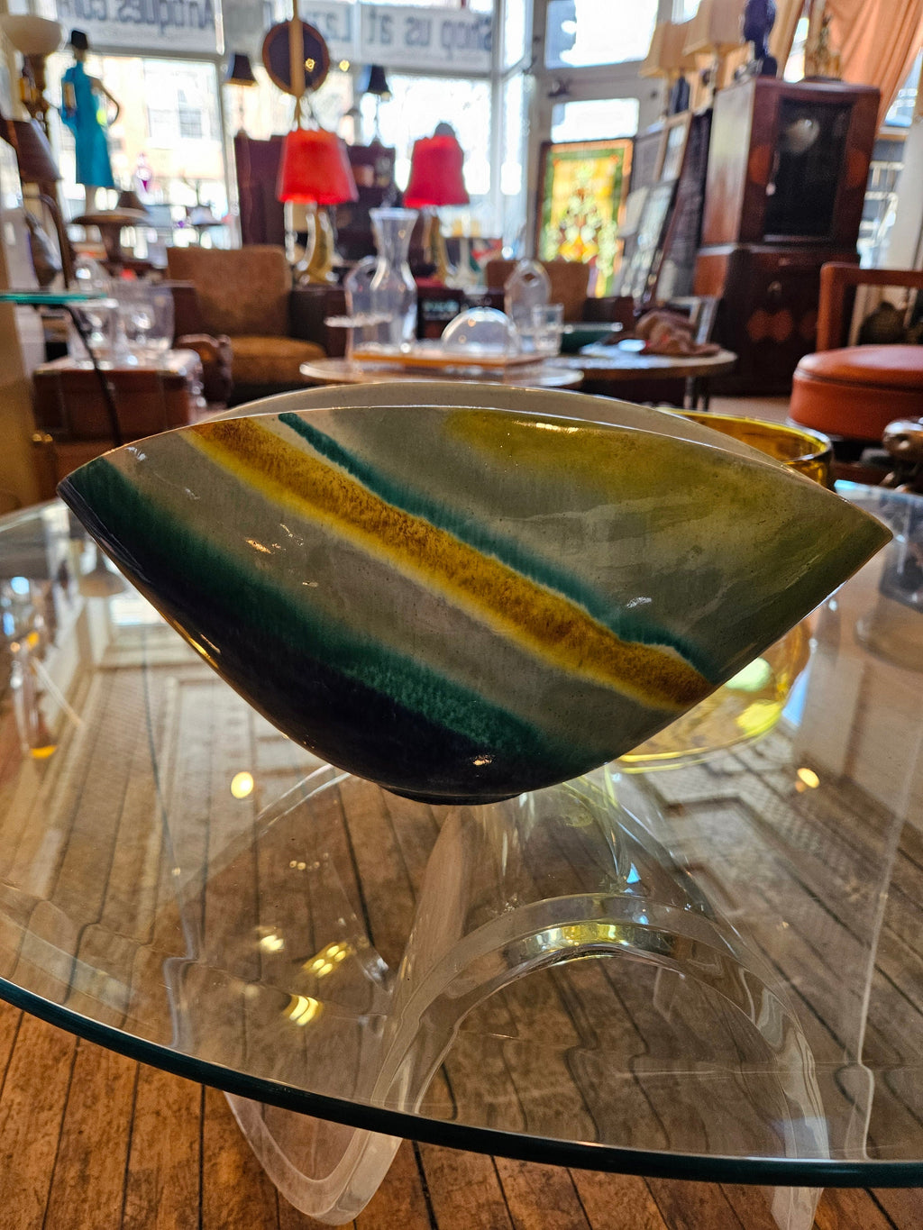 Mid century Alvino Bagni for Raymor Glazed Large Pottery Bowl