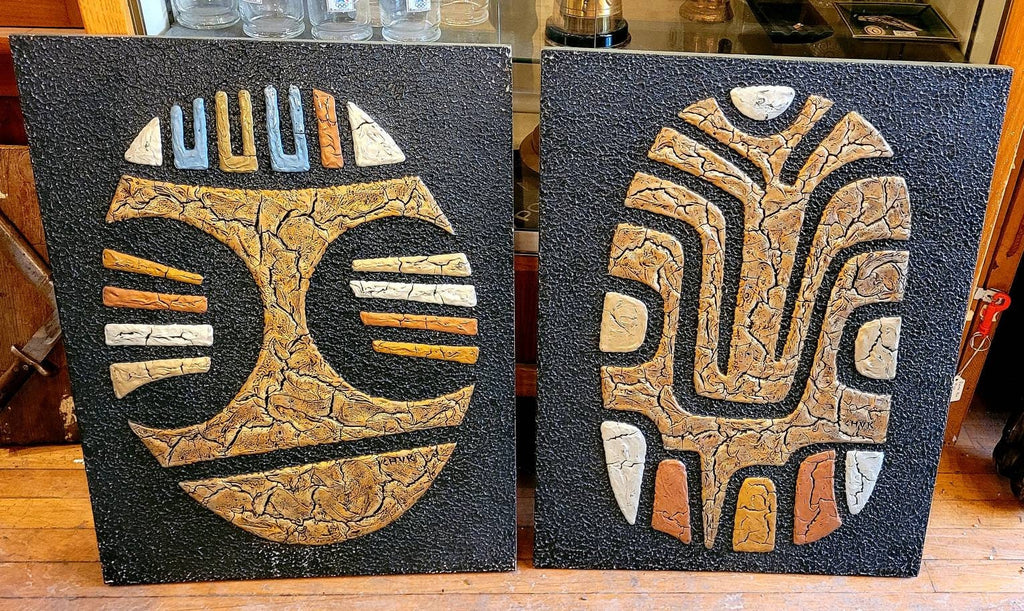 1970s Chuk Morris Mixed Media  on Board. After an Ancient Mexican Ritual Mask