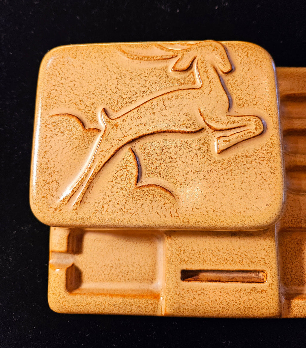 Vintage Art Deco Ceramic Cigarette Ashtray Box Leaping Gazelle