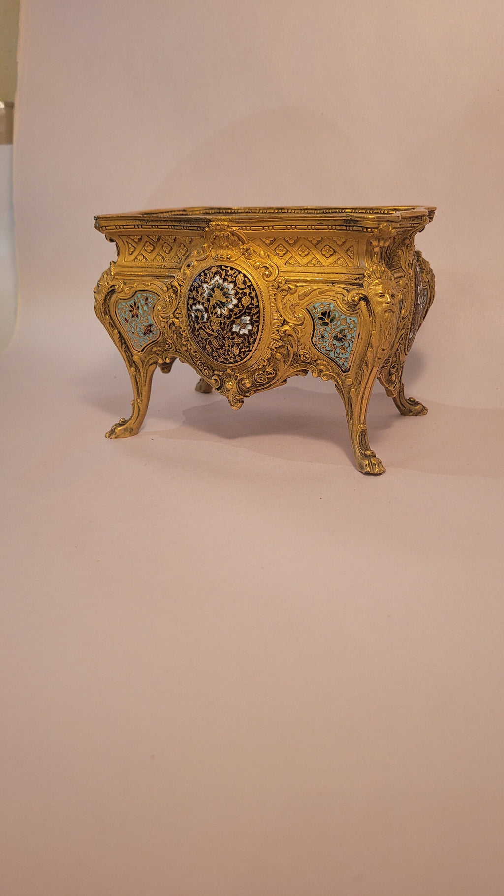 Antique French Ormolu Bronze Champleve Jardiniere, Victorian Planter