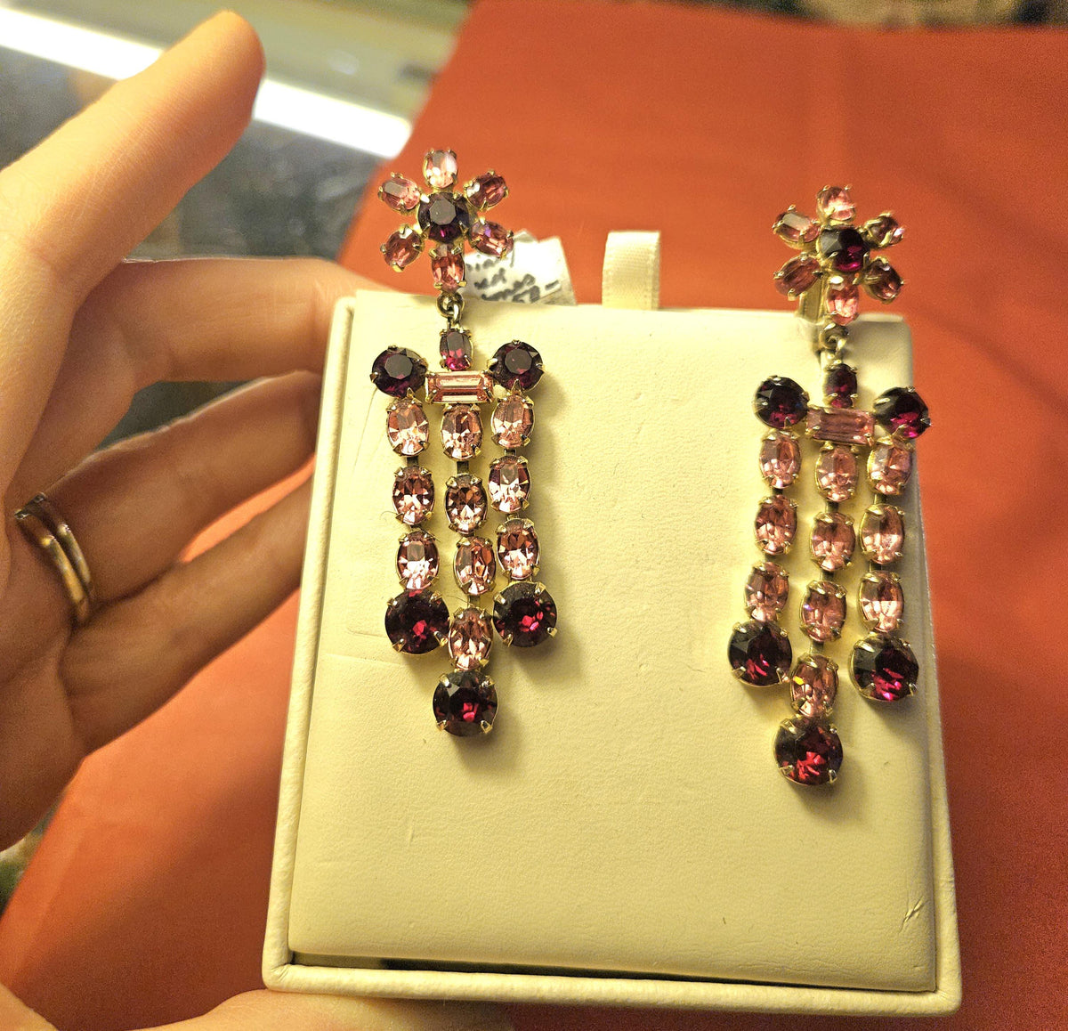 Vintage Clip on earrings Red And Pink Danglers
