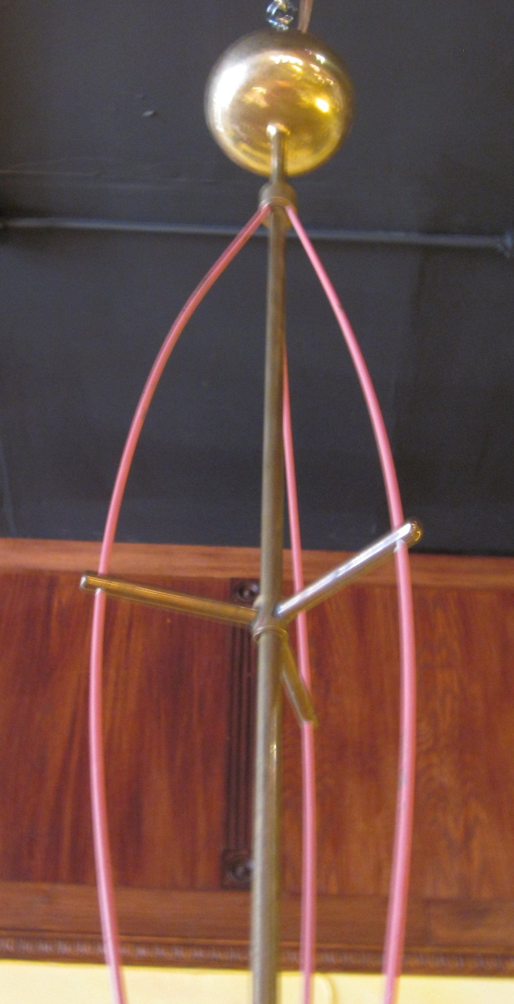 Mid Century Italian Pendant Light, Red Enameled Aluminum Shade