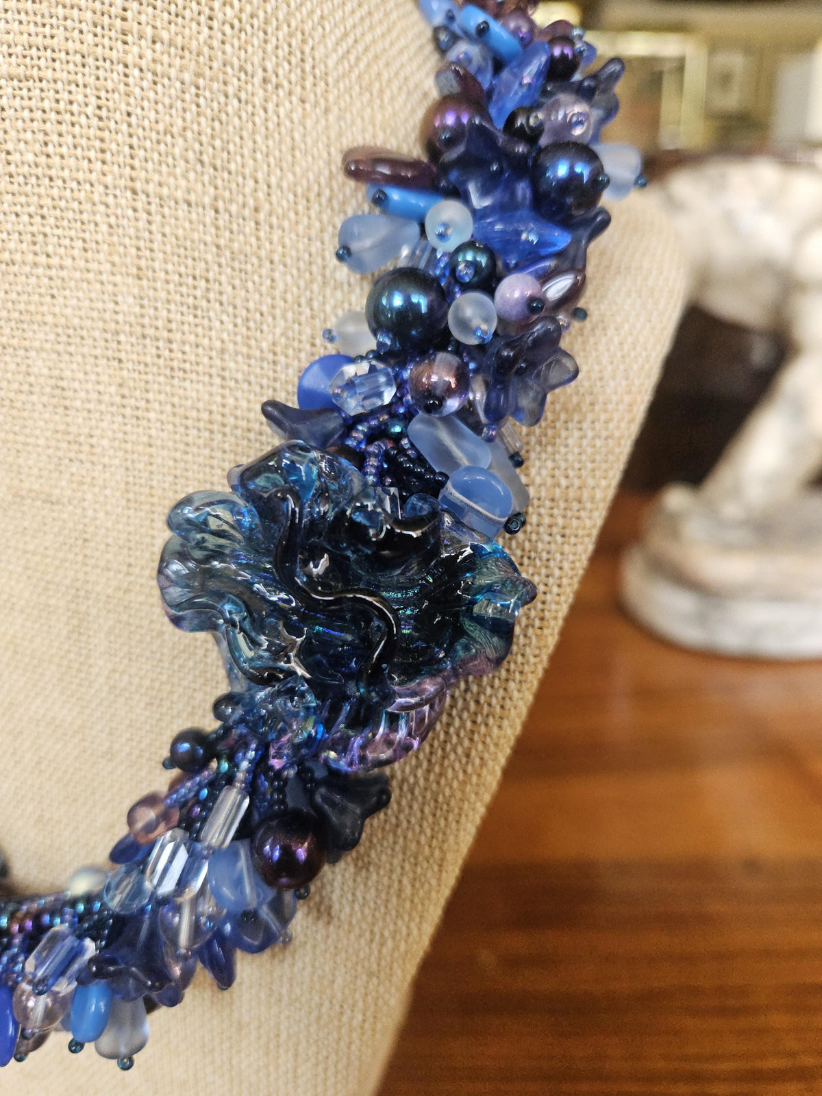 Vintage beaded Azure, cobalt, cerulean Blue necklace