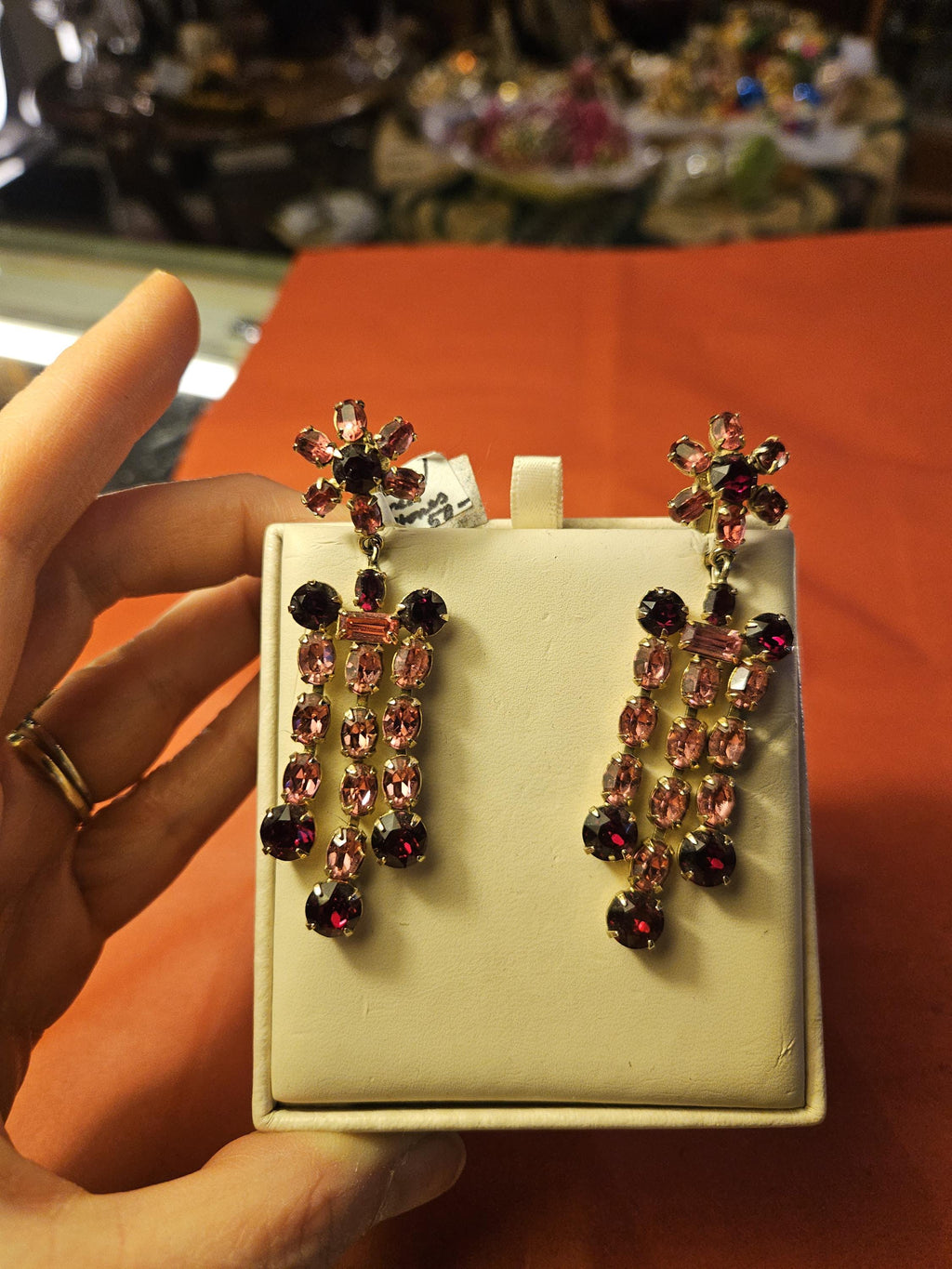 Vintage Clip on earrings Red And Pink Danglers