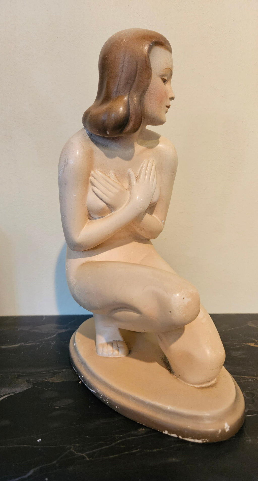 Vintage 1940s pin up nude sculpture. Plaster Veronica Lake look alike!