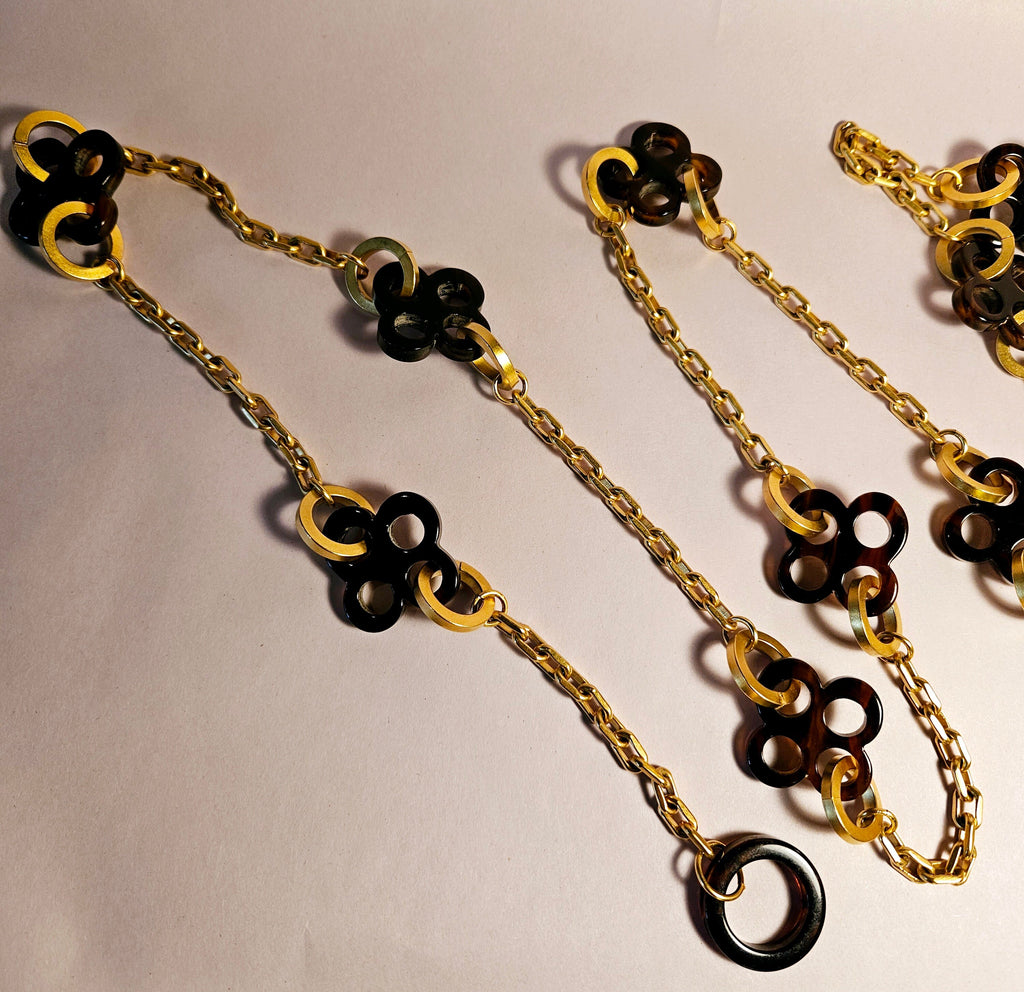 Vintage Karl Lagerfeld Paris Faux Tortoiseshell Charm Chain Necklace or Belt