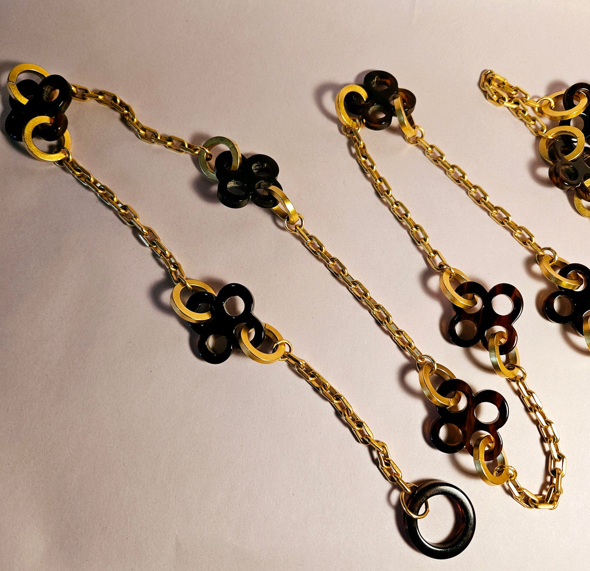 Vintage Karl Lagerfeld Paris Faux Tortoiseshell Charm Chain Necklace or Belt
