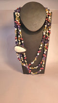 Sajen Goddess Cameo triple strand Necklace, garnet, amethyst, pearls, peridot