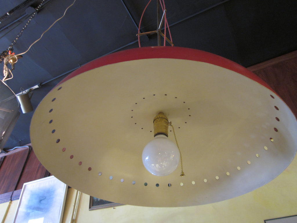 Mid Century Italian Pendant Light, Red Enameled Aluminum Shade