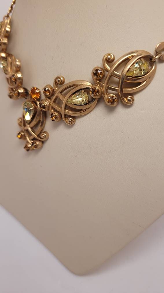 Vintage Regency style Necklace  yellow citrine orange stones