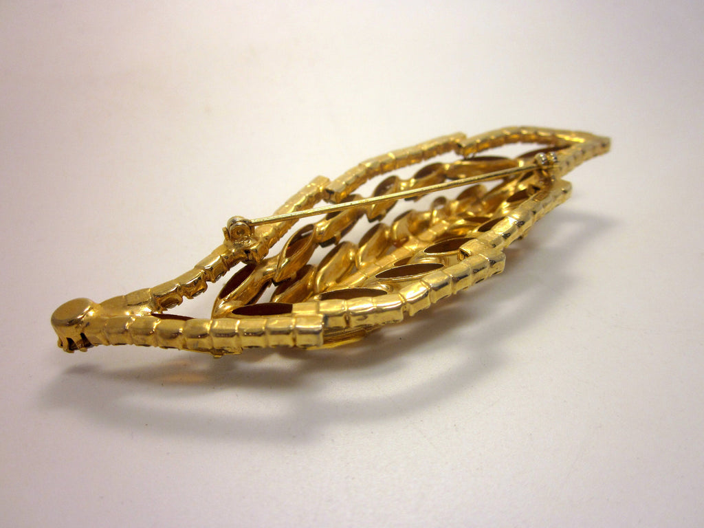 Vintage Juliana Rhinestone Leaf Brooch, Amber & Brown, 1950s Mid-Century