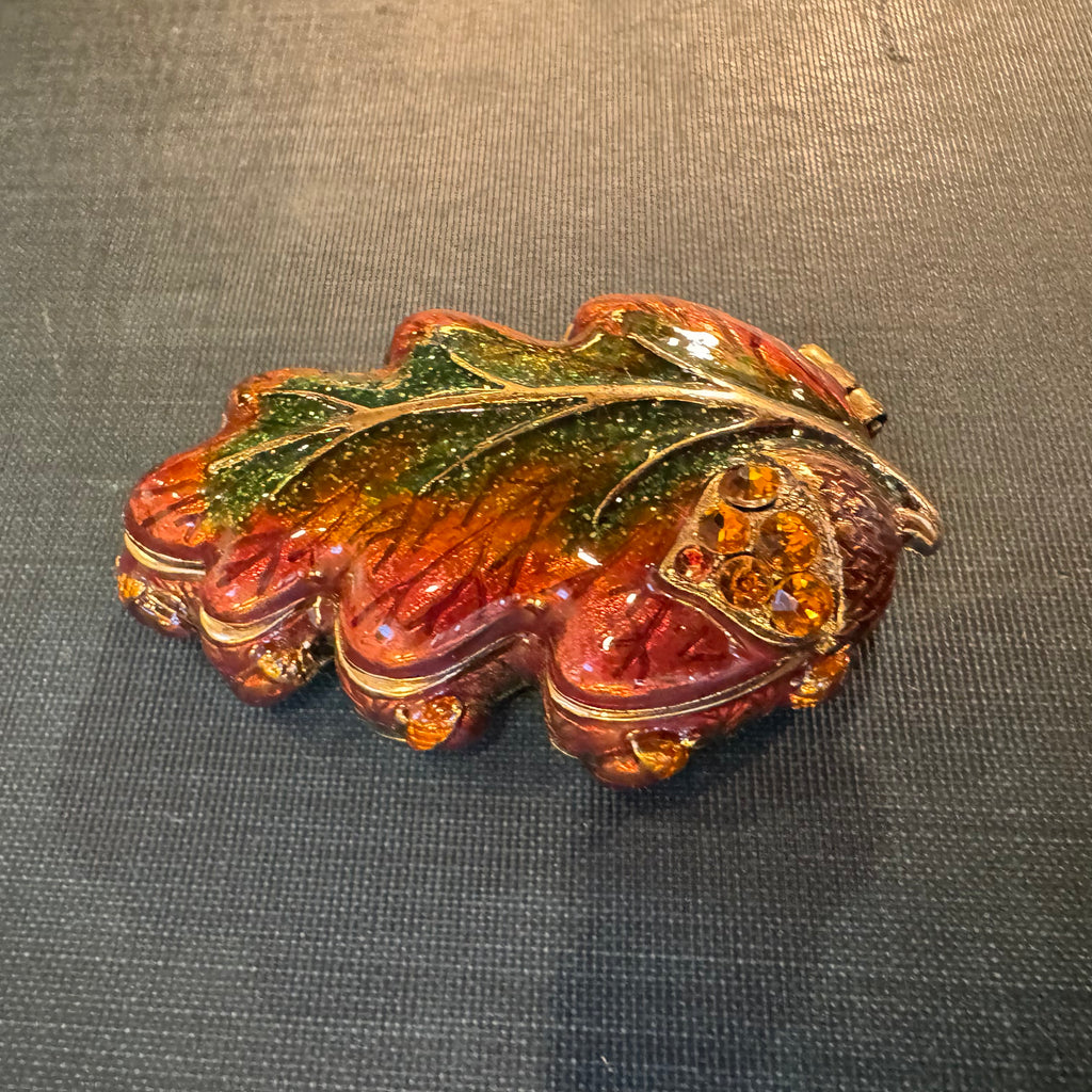 Monet Enamel Leaf Rhinestone Keepsake Box