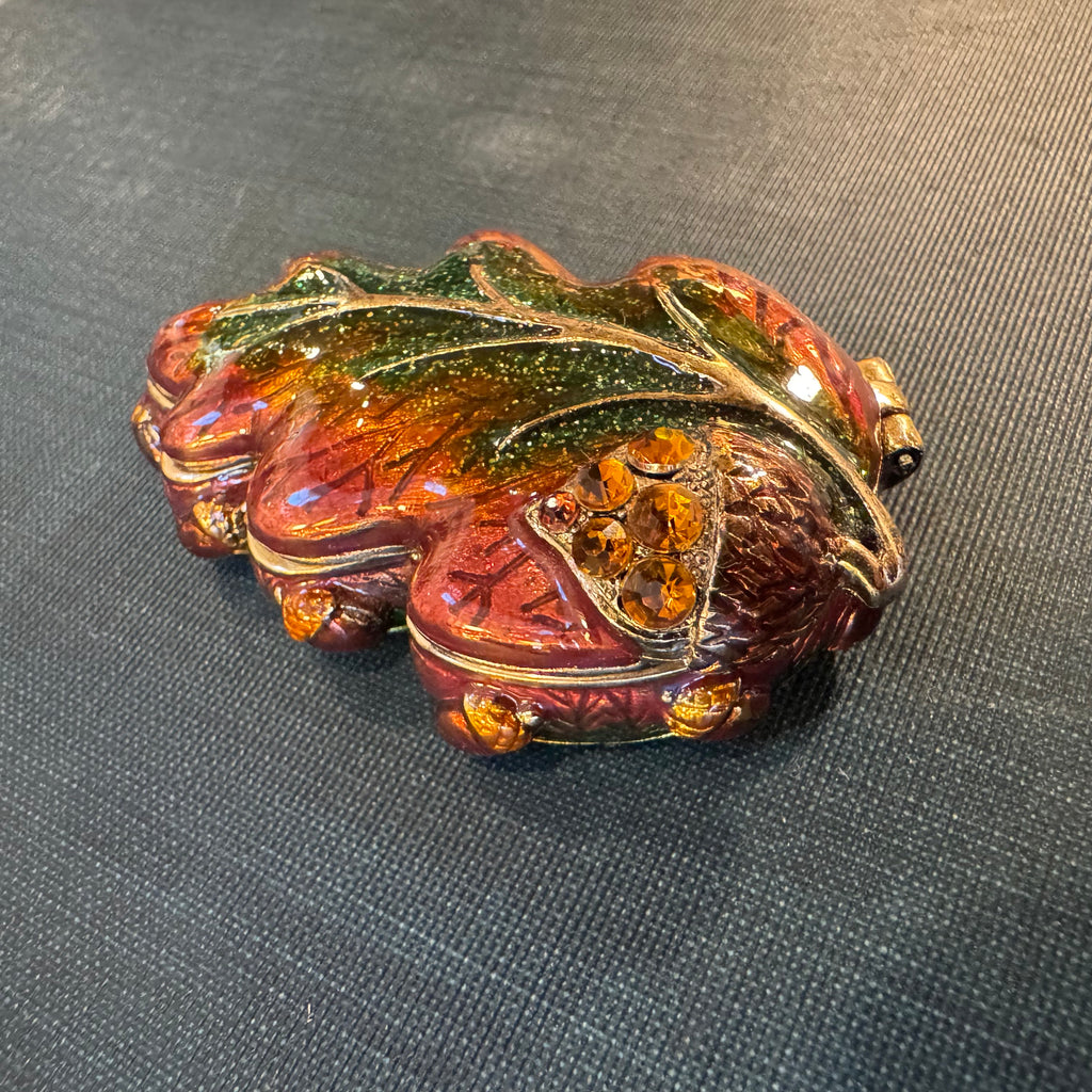Monet Enamel Leaf Rhinestone Keepsake Box
