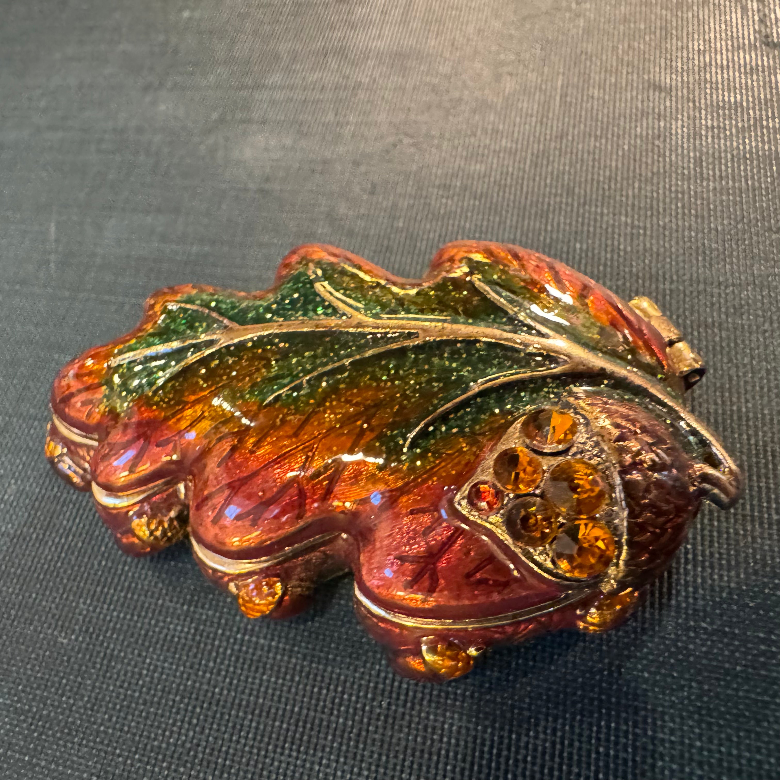 Monet Enamel Leaf Rhinestone Keepsake Box