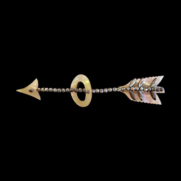 Large and rare Victorian Arrow Brooch from Cut Steel and Mother of Pearl