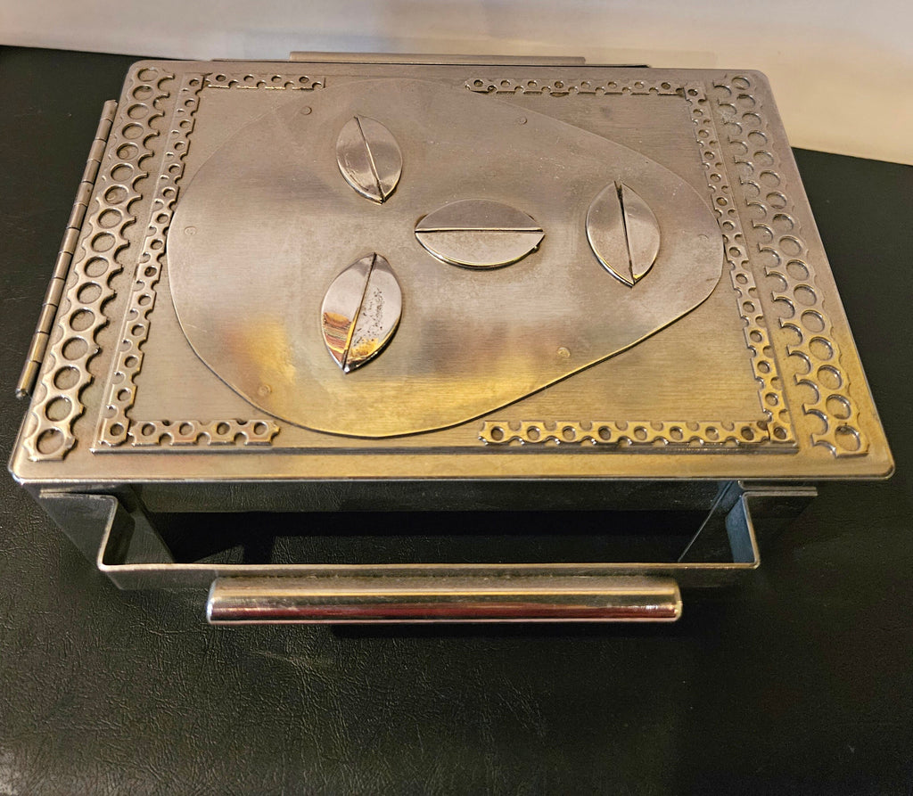 Vintage Stanley Szwarc Ooak Stainless Steel outsider Art box. Mask design