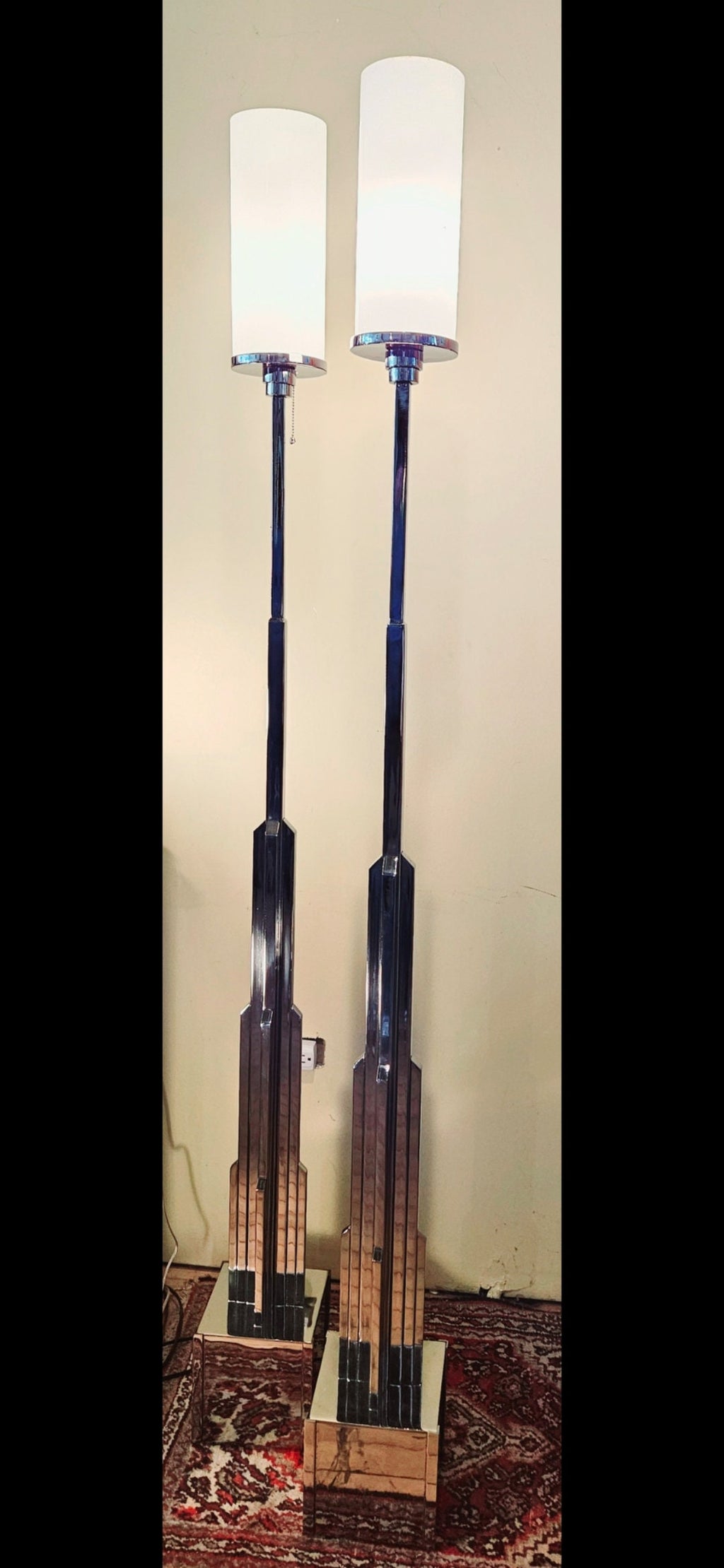 Jules Bouy True Art Deco Skyscraper Pair of Floor Lamps