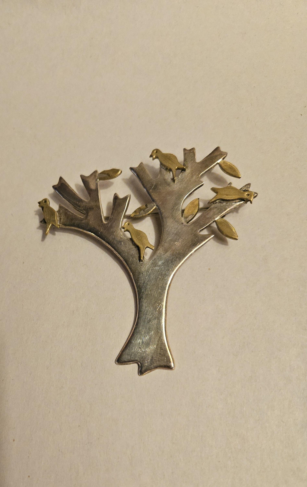 Vintage Taxco Mexican Sterling and brass Brooch Tree with Birds