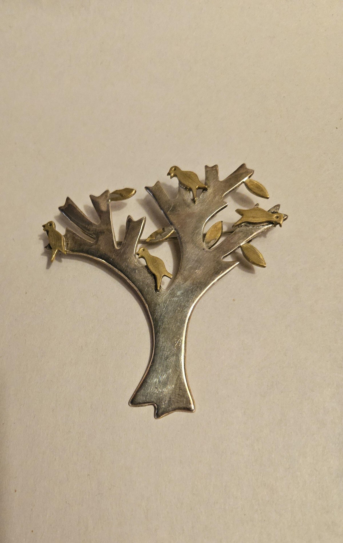 Vintage Taxco Mexican Sterling and brass Brooch Tree with Birds