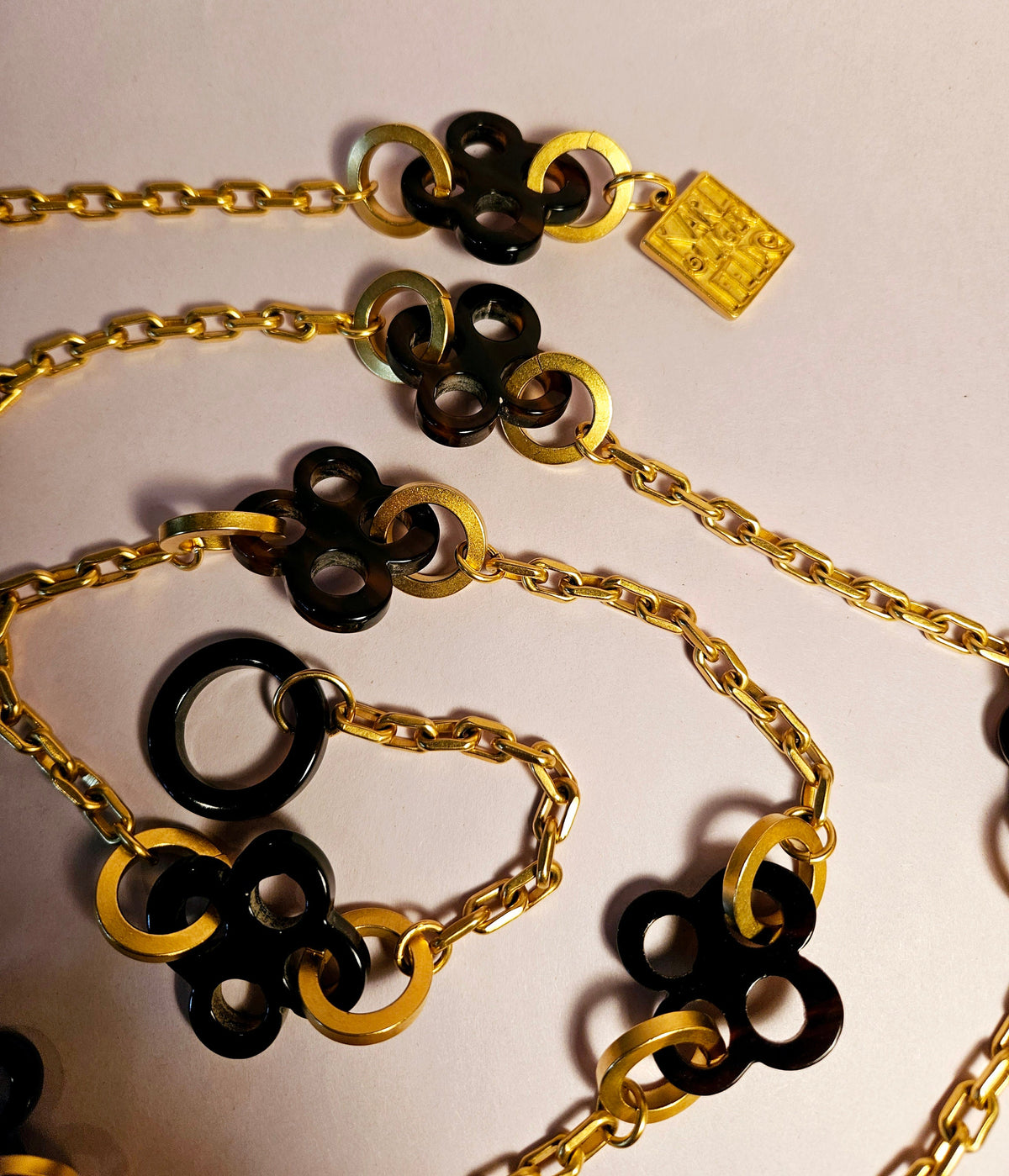Vintage Karl Lagerfeld Paris Faux Tortoiseshell Charm Chain Necklace or Belt