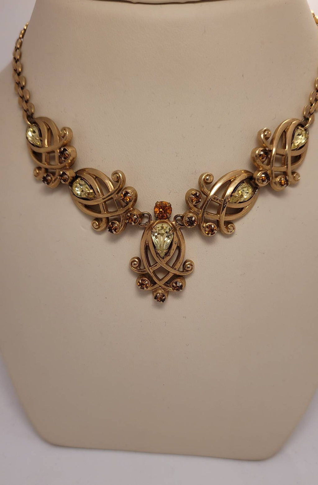Vintage Regency style Necklace  yellow citrine orange stones
